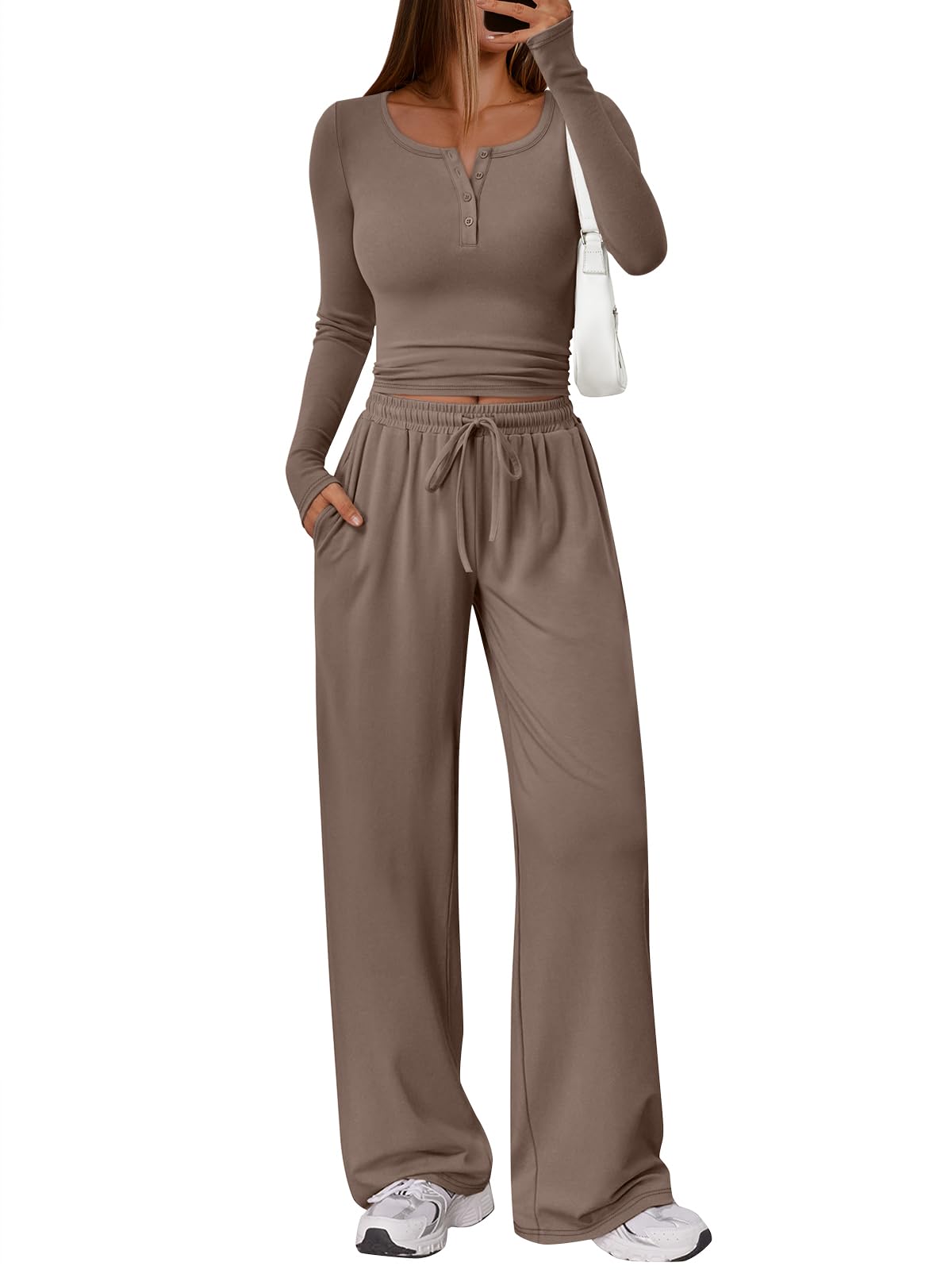 Trendy Queen Womens 2 Piece Matching Lounge Sets 2026 Fall Fashion Outfits | Airport Clothes, Athleisure Workout Gym Set, Loungewear, Winter Clothing, Side-ruched Crop Top, Casual Sweatsuit, Sweat Sui