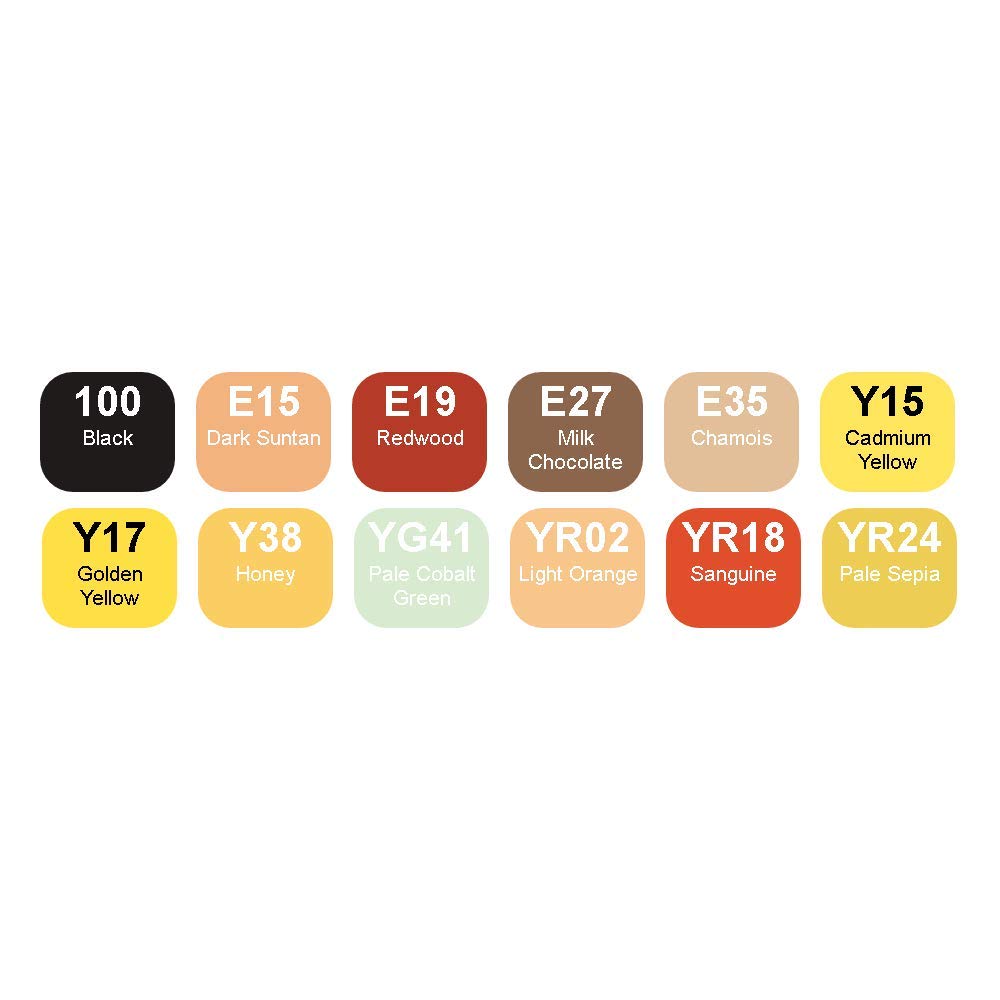COPIC Classic Set «Autumn Colours», Set de 12 piezas en expositor acrílico, Rotulador doble con punta media y fina