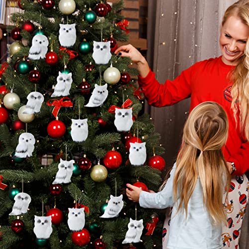 18 Pcs Hanging Owl White Christmas Ornaments Plush Animal Christmas Ornaments Faux Fur Christmas White Owl Furry Owl Hanging Decor For Christmas Tree Home Wall Holiday Party Decoration, 6 Styles #TOP6