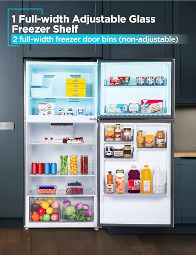 Image of BLACK+DECKER 20.1 Cu. Ft. Top Mount Refrigerator with Ice Maker, 2-Door Refrigerator with Top Freezer, Freezer with Icemaker and Adjustable Temperature Control, BR2010JIMS, Stainless Look