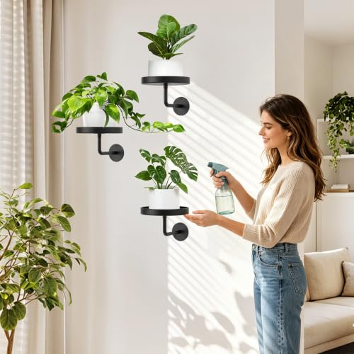 JOPBENG Wall Plant Holder, 6.3 Inch Metal Plant Hanger Indoor Wall Planter, Wall Mounted Plant Holder Window Plant Shelves for Outdoor Black 3Pcs by JOPBENG - Used condition - Image 2