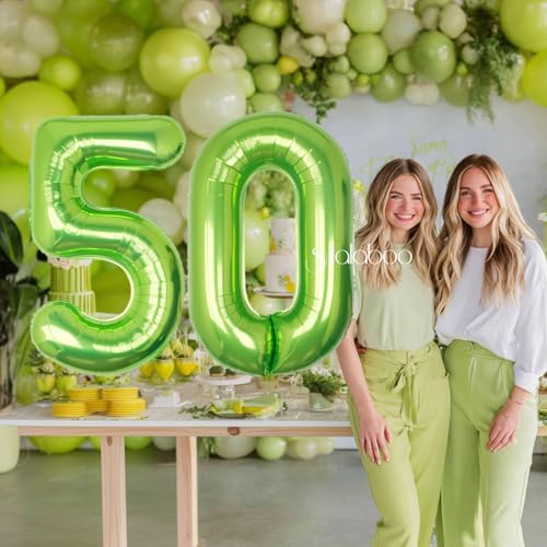 Image of 40 Inch Green Number 50 Balloon Lime Big Large Helium Number 0-9 | Giant Digital 50th Foil Mylar Party Balloon for Birthday Party Anniversary Graduation Decorations
