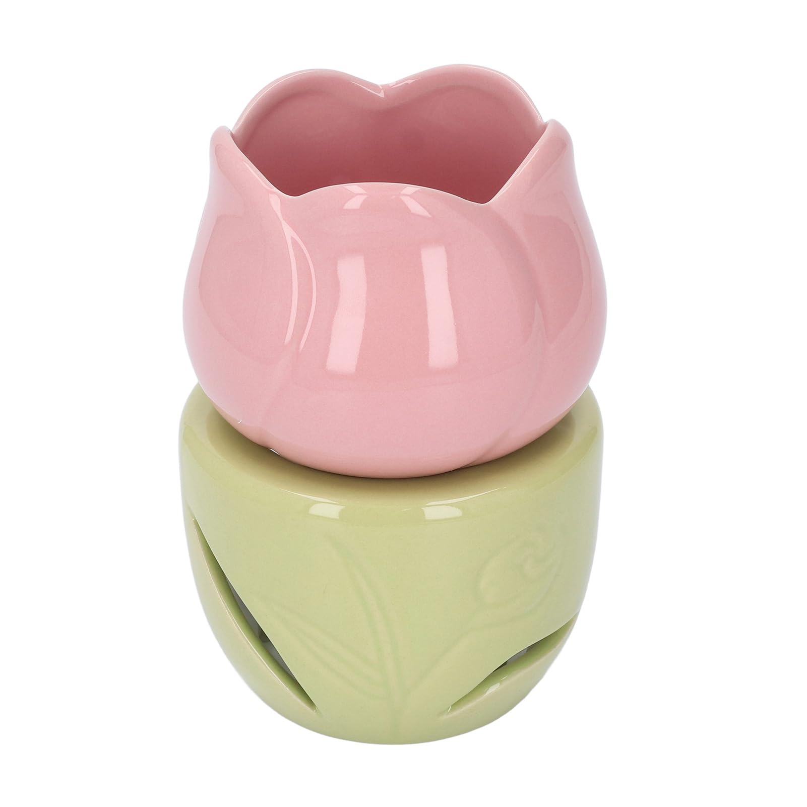 Kominek na Olejki Eteryczne do Topienia Wosku, Ceramiczny Palnik do Aromaterapii w Kształcie Różowego Kwiatu z Zielonym Stojakiem świecznik do Użytku w Domowym Biurze