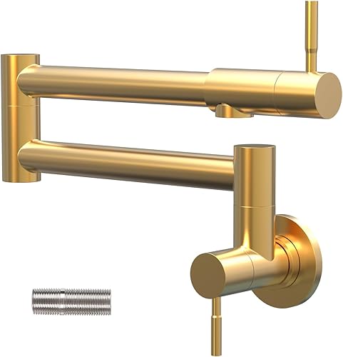 Miniatura 10 de Grifo de llenado de ollas de acero inoxidable de níquel cepillado, montaje en pared con brazos oscilantes de doble junta, grifo de cocina plegable