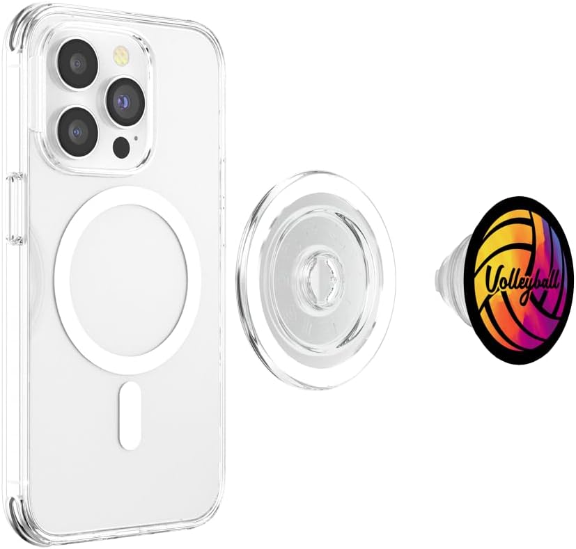 Cute Mixed Color Volleyball on Black PopSockets Grip and Stand for Phones and Tablets PopSockets MagSafe PopGrip for iPhone