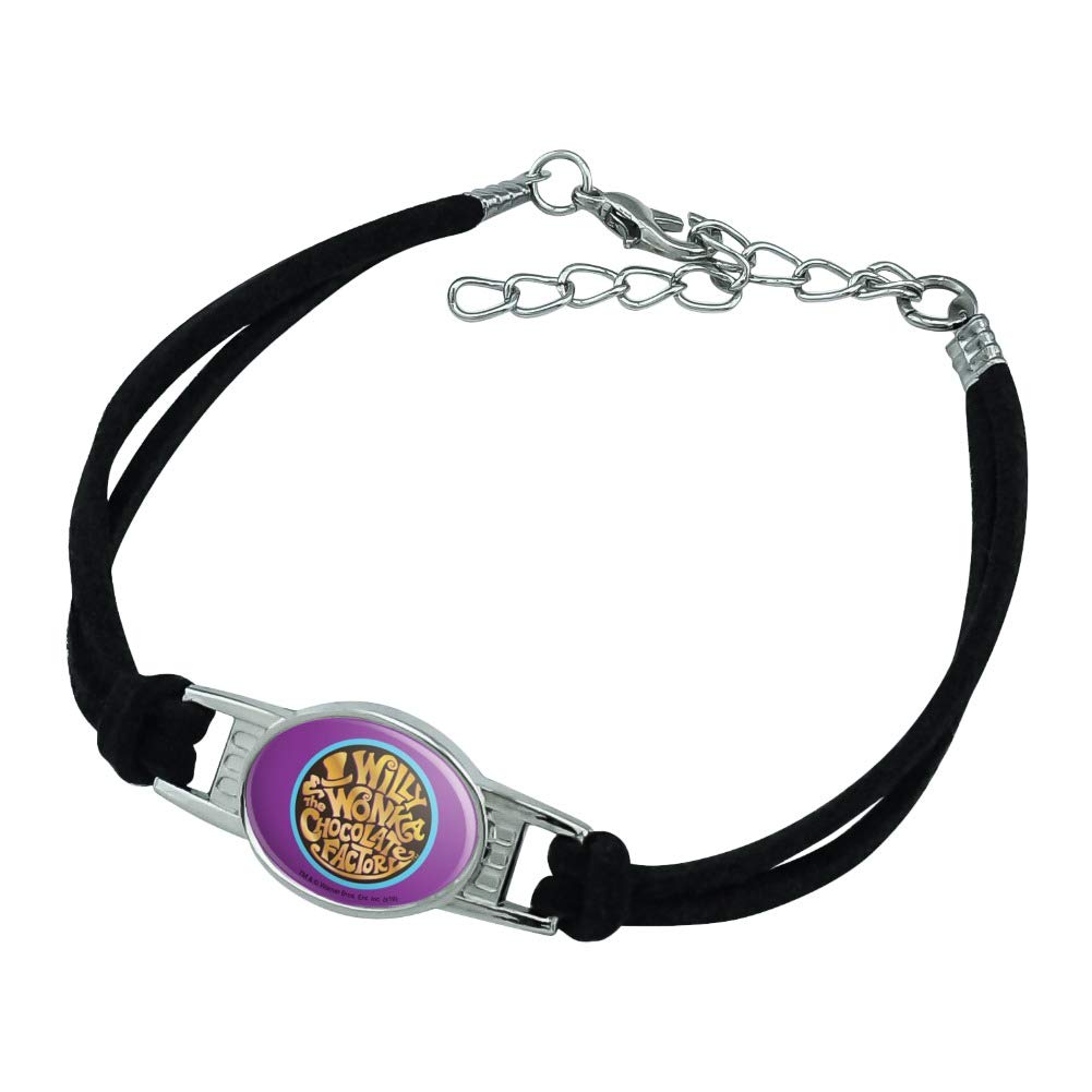 GRAPHICS & MORE Willy Wonka and The Chocolate Factory Logo Novelty Suede Leather Metal Bracelet