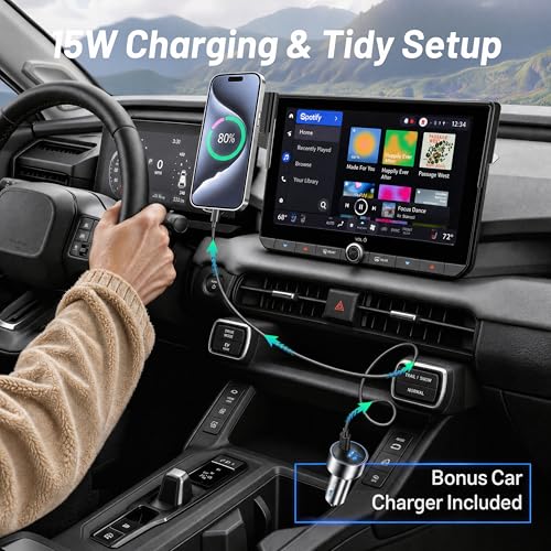 Image of Phone Holder for 2026 Toyota RAV4 (ONLY Fits 12.9 inch Screen), MagSafe Car Mount Charger, Magnetic Phone Holder, 15W Wireless Charging, Car Adapter Included, 360 & Hands Free, RAV-4 Interior Accessories