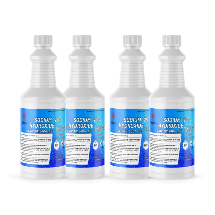 Sodium Hydroxide 25% - 4 Quarts - Multi-Pack for Industrial Cleaning, pH Adjustment, and Water Treatment