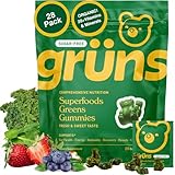 Gruns Adult Sugar-Free Super Greens Gummies, Superfood Gummy Bears with Spirulina, Chlorella, Fiber & Prebiotics for Digestive Health, Adaptogens Supplement with 20 Vitamins & Minerals, 28 Packets