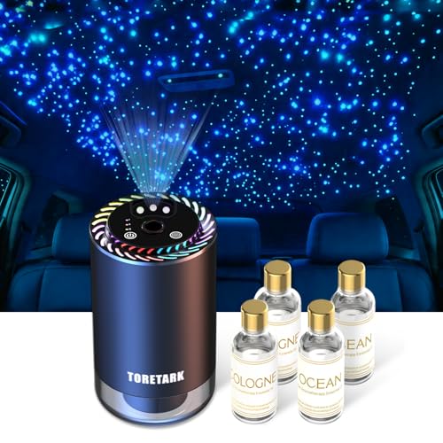 Image of Smart Car Air Freshener with Star Light & 200ml Diffusers Oil Refills, Auto On /Off Aroma Diffuser, 3 Adjustable Mist Modes Aromatizante para Carro - Starlight Headliner Kit（Cologne*2+Ocean*2）