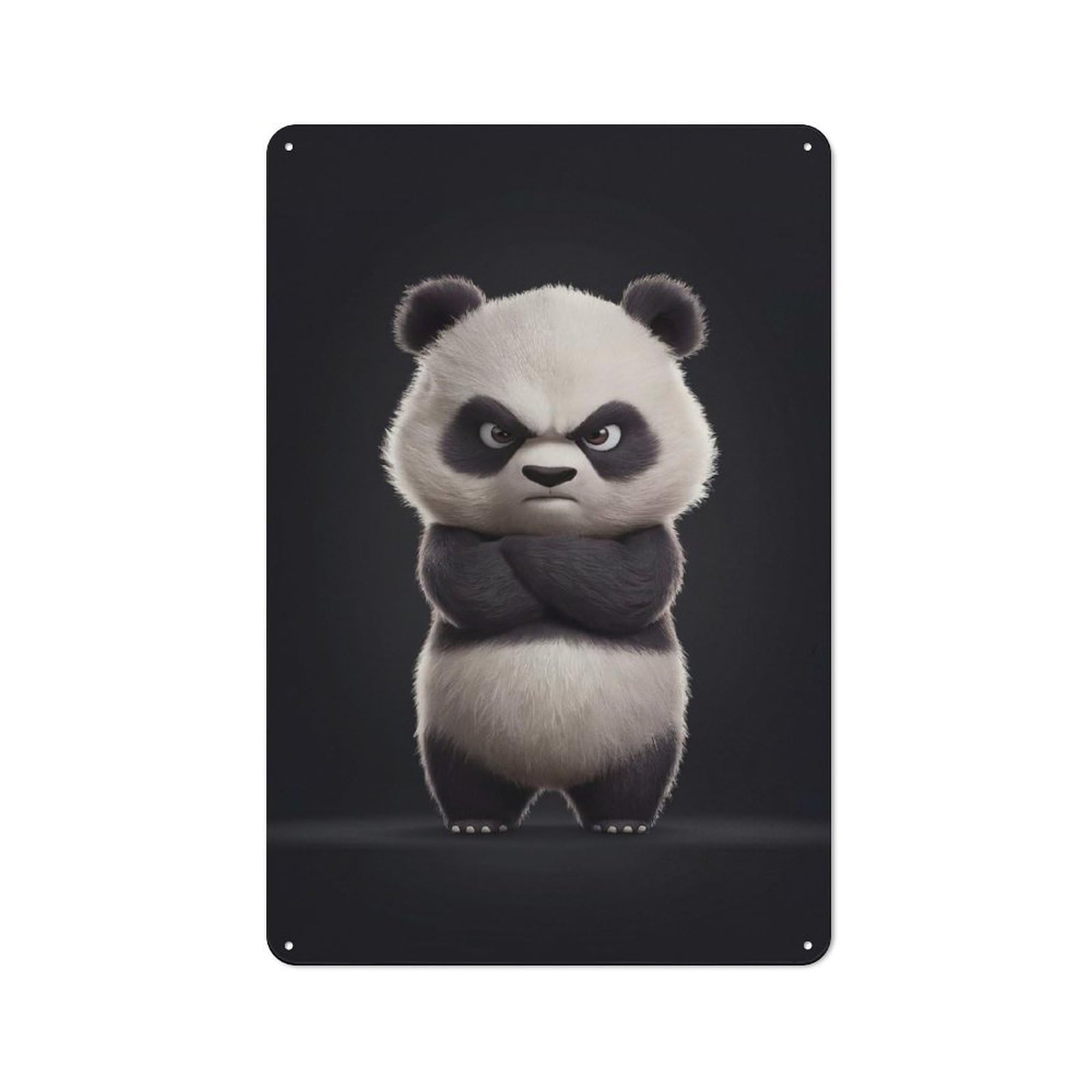 Junmoney Angry Panda Decorative Metal Sign 30X20cm, Creative Studio Wall Plaque For Hobby Room, Office, Lounge Or Living Room