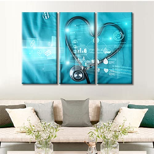 Image of TUMOVO Stethoscope Poster Wall Decor 3 Piece Poster Clinical Laboratory Art Prints Wall Decor Living Room Medical House Decor Stretched and Framed Ready to Hang (36 inch Wx24 H)