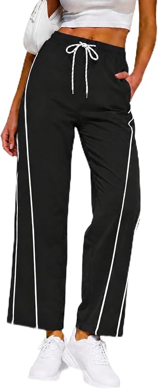 Rapbin Womens Baggy Wide Leg Pants 2026 Elastic Waisted Drawstring Hiking Workout Cropped Track Pants with Pockets