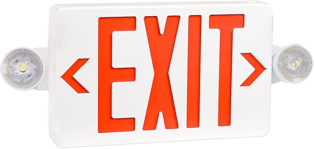 OSTEK Exit Sign with Emergency Exit Lights, ABS Fire Safety Red Emergency Exit Sign with 2 Adjustable Flood Lights, Double Face and 90min Long Backup Battery, (UL Certified 120-277V) (1pack)