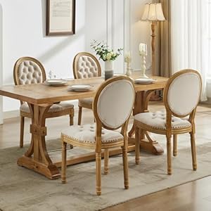 French Country Dining Chairs Set of 4 Beige Kitchen Dining Room Chairs Velvet Kitchen Chairs Tufted Upholstered Wood Legs Sillas De Comedor Velvet Beige 4 Pcs