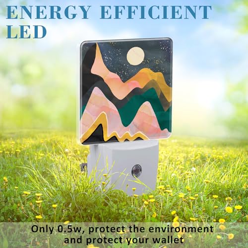 Image of Plug in Night Lights Abstract Mountains Night Sky and Moon Nightlight Plug Into Wall Dusk to Dawn Sensor LED Night Light for Kid Girls Boys Room Decor,Hallway,Kitchen,Bathroom,Nursery,Stairs