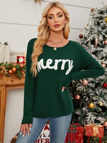Women Merry Christmas Sweater Long Sleeve Xmas Knitted Top Funny Holiday Graphic Pullover Tops 2024 Trendy3