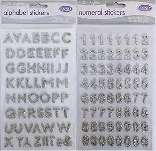 17mm 3D Glitter Alphabet & Number Stickers Letters Silver Sticky Sticker Sheet Scrapbooking Decoration Cards Christmas Personalised Xmas Card Art Craft Glittery