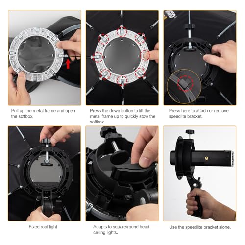 LAPGOOD FS60 Softbox 60cm Softboxes, Quick Release Foldable Softbox with Honeycomb Grid, S-Type Flash Bracket, Bowens Mount and Carrying Bag, Soft Box for Studio Photography Video Flash