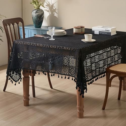Nappe rectangulaire noire 150x305 cm en coton et polyester à motifs fleurs