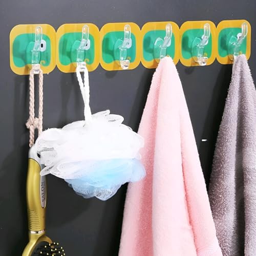 Image of JRM 6 Pcs Cartoon Wall Hooks, Self Adhesive Waterproof Sticky Hooks for Bathroom, Kitchen, Office, Multi-Color Plastic Hangers, No Drilling Wall Mount Hooks for Home Storage & Organization