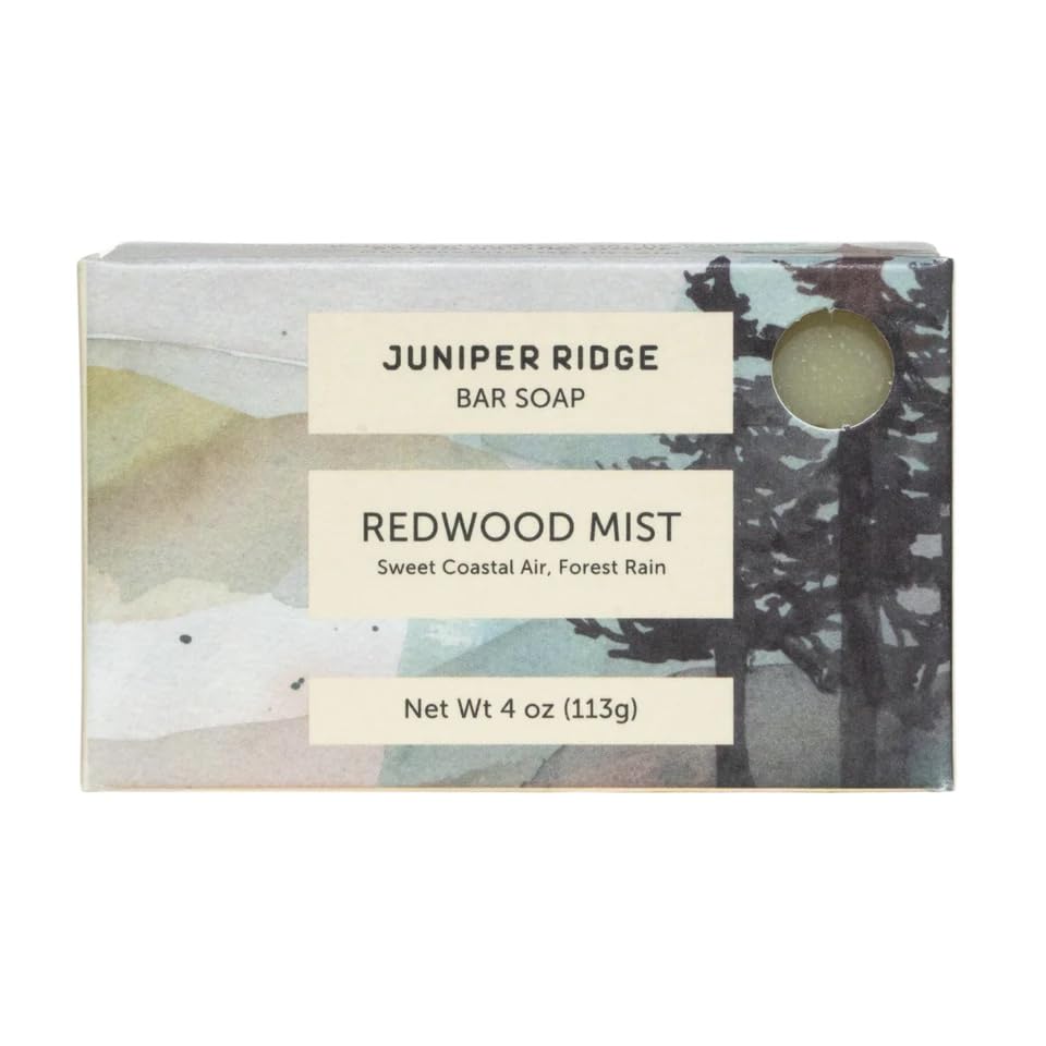 JUNIPER RIDGE Redwood Mist - Jabón de Castilla suave procesado en frío, ingredientes a base de plantas y aceites esenciales destilados al vapor, sin