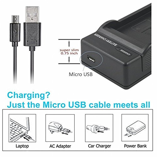 Micro USB Battery Charger for Panasonic Lumix DMC-ZS7, DMC-ZS8, DMC-ZS9, DMC-ZS19 Digital Camera