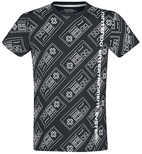 Nintendo NES Entertainment System Hombre Camiseta Negro S, 100% algodón, Regular