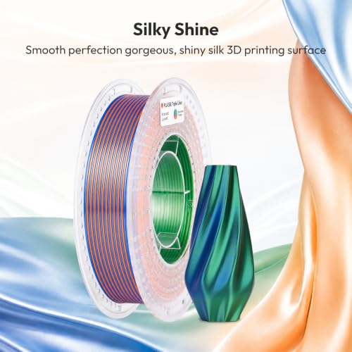 Image of AMOLEN Silk PLA 3D Printer Filament, Tri Color Blue Green Orange PLA 1.75mm, Shiny Multi Color Change Filament 3D Printing PLA Filament for Most FDM 3D Printer, 200g