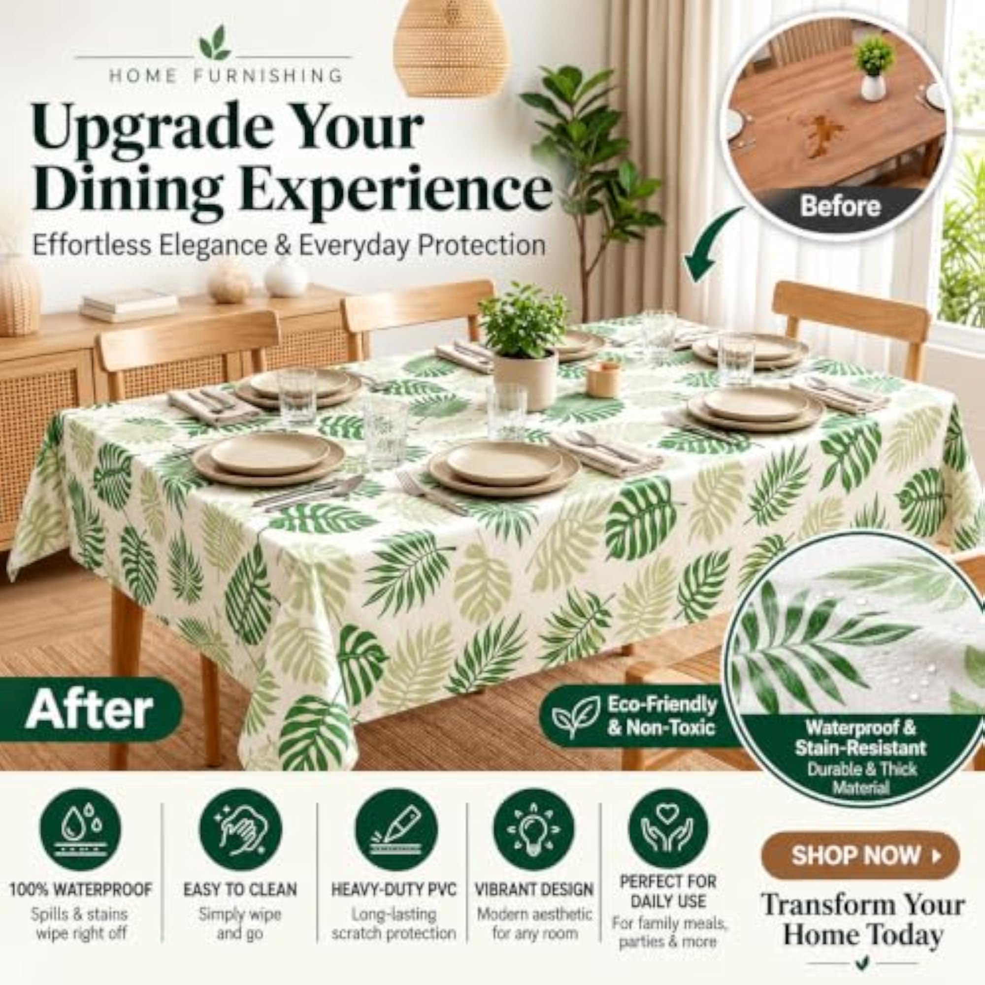 Premium PVC Center Table Cover, 40x60 inch for Dining