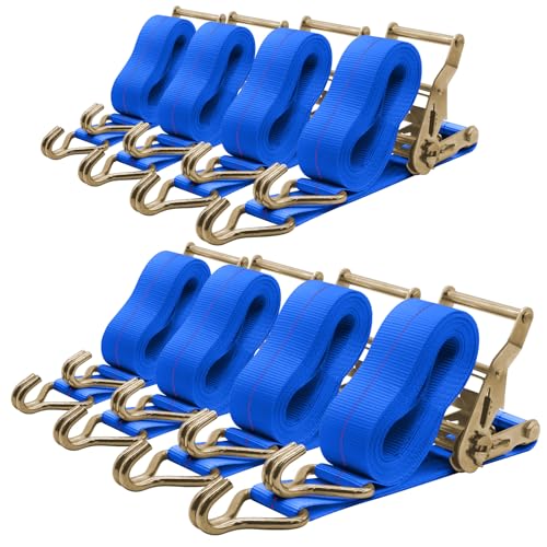 SALUINOKI 8Pack Ratchet Straps Heavy Duty Blue 2 inch x 15ft Tie Down Flatbed Straps for Truck Straps with 2200lbs Working Load, 10000lbs Break Strength Cargo Straps by SALUINOKI - Used condition - US$61.41