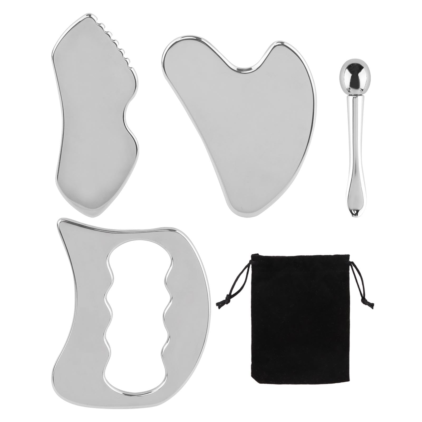 Conjunto de ferramentas Gua Sha de aço inoxidável 4 em 1, ferramentas faciais Gua Sha,