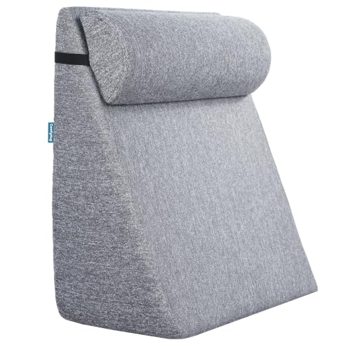 Image of ComfyHug Wedge Cushion with Headrest for Sleeping & Back Support - Bed Wedge Pillow for Acid Reflux, GERD, Snoring & Post-Surgery Relief | High-Density Foam, Washable Cover (20 x 18 x 10 Inch, Grey)