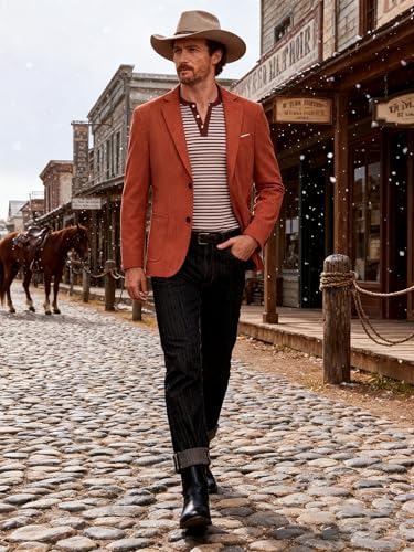 Image of Barry.Wang Men's Vintage Corduroy Blazer Jackets Business Casual Sport Coat | 2 Button,Notch Lapel,Patch Front Pockets,Regular Fit,Daily Wear,Office,Country Western Style,Church Gathering,Homecoming
