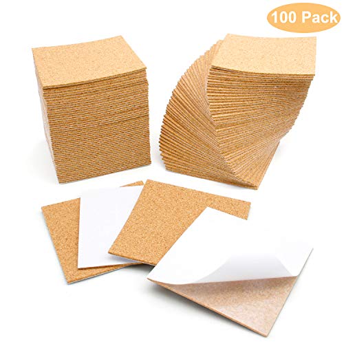 Blisstime 100 Pcs Self-Adhesive Cork Sheets 4"x 4" for DIY Coasters, Cork Board