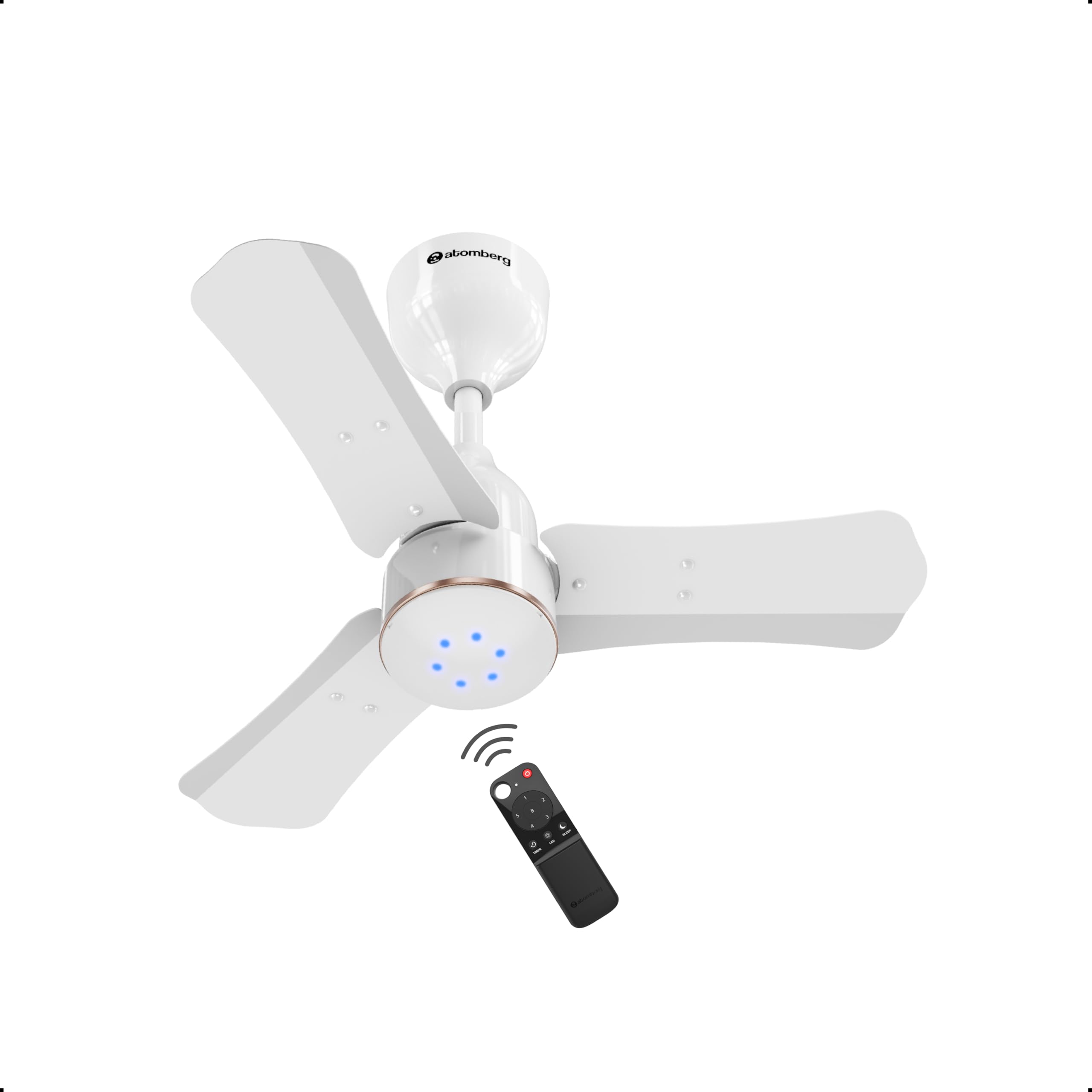 atomberg Renesa Halo Smart 600mm BLDC Ceiling Fan with IoT & Remote | 5 star | High Air Delivery | Low noise operation | LED Speed Indicator | Sleek Design | 3 Year Warranty - Gloss White & Gold Ring
