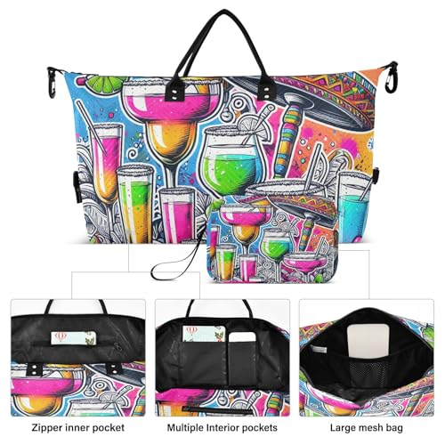 Mexican Cocktail Tropical Margaritas Travel Duffel Bag, Shoulder Weekender Overnight Bags - Large Gym Bag with Wet Pocket2