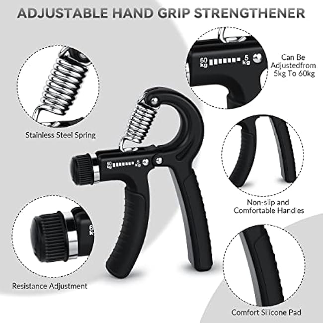1 Pcs Hand Grip Strengthener Exerciser Hand Workout Squeezer, Adjustable Resistance 11-132 lbs Forearm Exerciser (5-60kg), Finger Stretcher for Home Gym Athlete Muscle Building and Hand Rehabilitation Exercising (Black)