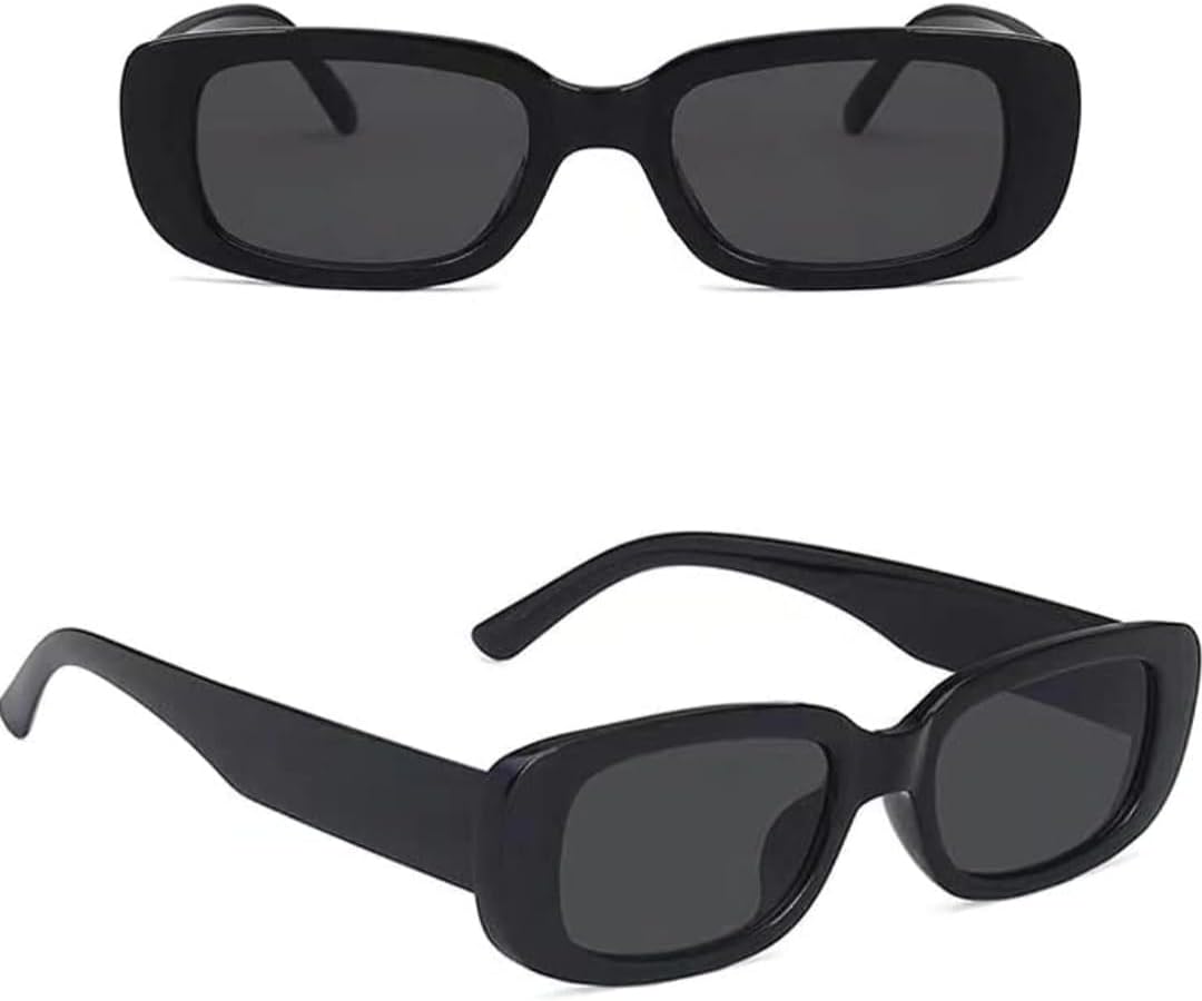 GenericSunglasses For Men Women Retro Stylish Rectangle Goggles Square Sunglass Rectangular Aesthetic Glasses UV Unisex (Black) - Pack of 1