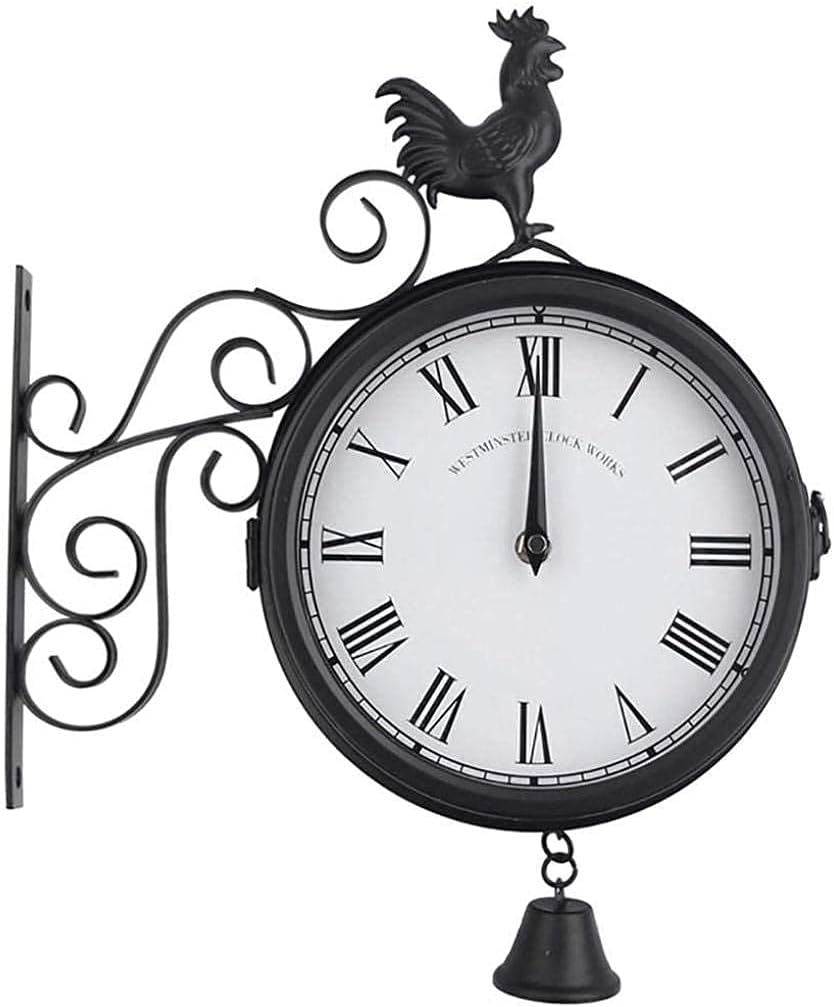 Weatherproof Outdoor Wall Clock, Iron Garden Wall Clocks Outdoor Double-Sided Garden Ornaments Outdoor, Fashion Creative