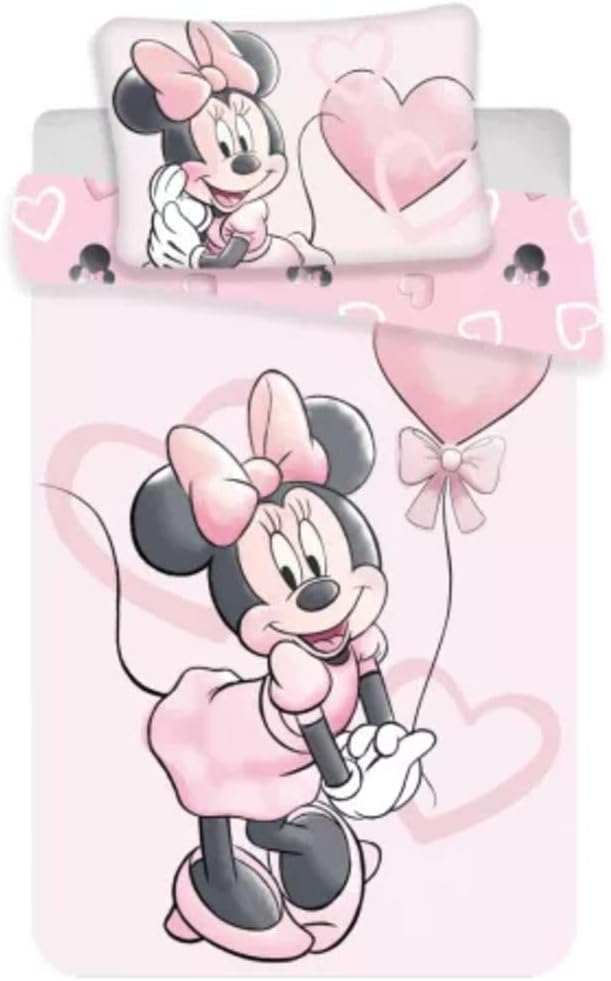 Minnie Mouse Heart Ballon Duvet Cover + Pillow Cover 100x135cm Small Toodler Bed Cotton (Exclusive)