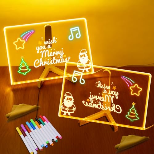 Tablero de Notas Acrílico,2 Piezas Tablero Acrílico Luminoso con Mensaje LED 30x20cm,Pizarra Luminosa,Pizarra de Mensajes con LED Luminosa,pizarra acrílica led para escribir mensajes
