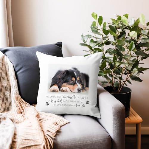 DEL MÀ Unique & Personal Andenken an verstorbenen Hund personalisiert Kissen mit Foto zur Erinnerung & Trauer Dekokissen mit Spruch Hundebesitzer Hundehalter Geschenk 40x40 cm inkl. Füllung
