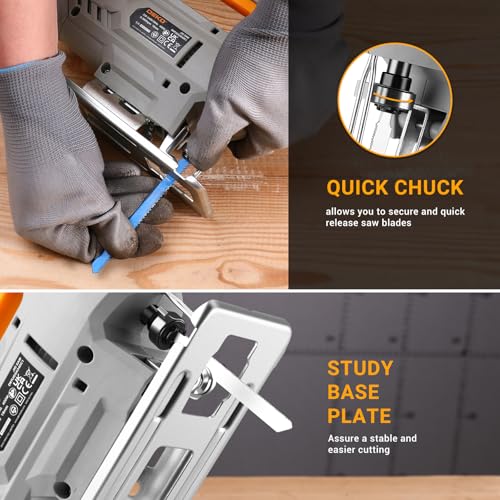 Electric Jigsaw Tool: DEKOPRO 400W Power Jig Saws Jigsaws Wood Cutter Machine, 6 Variable Speed 0-3000 SPM, ±45°Bevel Cutting Cut Blades, with 8 PCS Sawblades for Wood, Metal, Plastic 4 Electric Jigsaw Tool: DEKOPRO 400W Power Jig Saws Jigsaws Wood Cutter Machine, 6 Variable Speed 0-3000 SPM, ±45°Bevel Cutting Cut Blades, with 8 PCS Sawblades for Wood, Metal, Plastic - Image 4