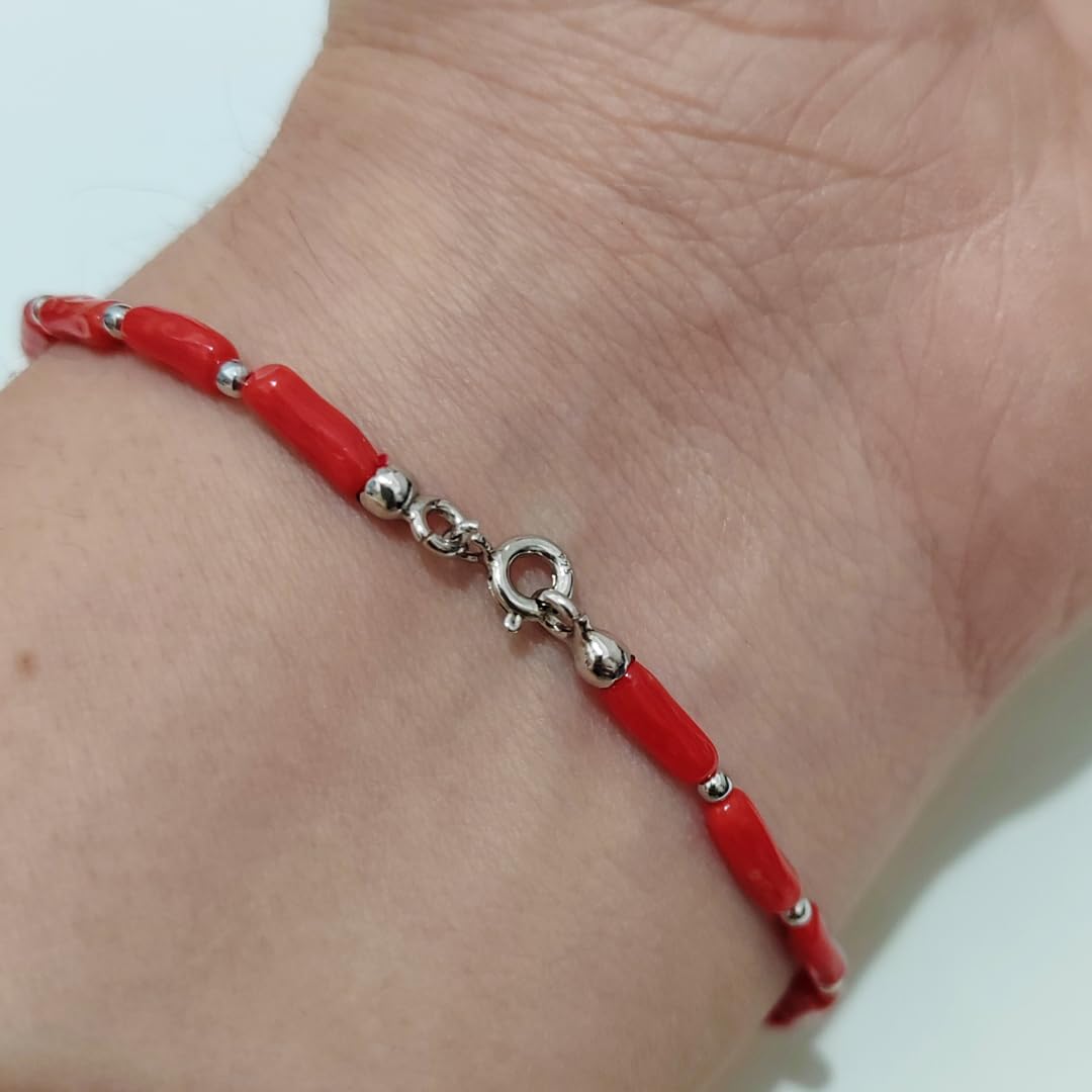 Bracciale argento 925 uomo donna unisex con cannettine corallo rosso naturale e argento 925 gioiello artigianale unico made in italy