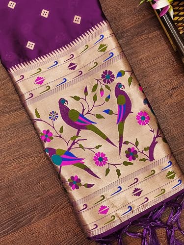 Image of DEVANGI Women's Woven Paithani Banarasi Silk Dupatta /Chunni For Women, Floral Print 1 Meter Wide and 2.3 Meter Length Printed Designer Dupatta /Chunni For Girls