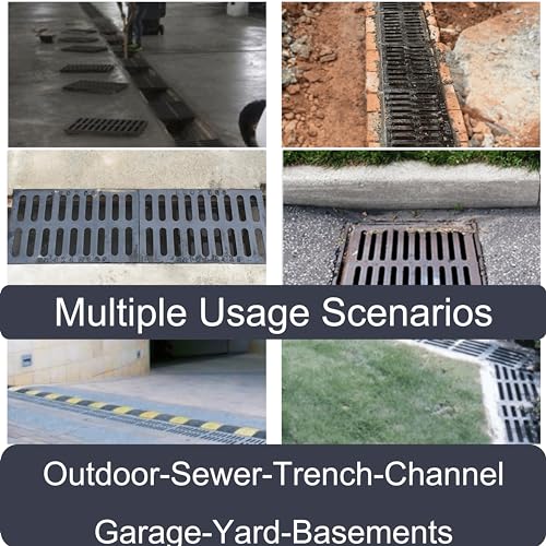 MASSLUNT Cast Iron Drain Grate and Frame, 24x16 Outdoor Drain Cover with Base, B Class Sewer Grate, Durable Heavy Duty Channel Grate, Black Rectangle Drainage Grate for Driveway, Concrete, Yard