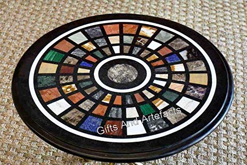Table basse ronde en marbre noir 40cm meuble d'appoint pierres semi-précieuses