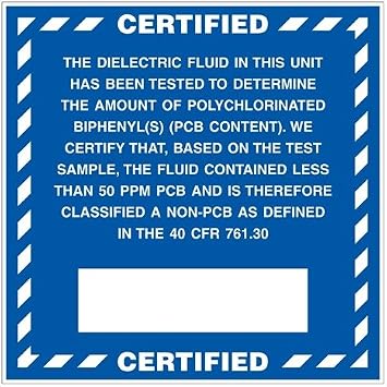Certified Non-PCB Content Industrial Labels, 6 x 6 inches, Vinyl, Pack of 100