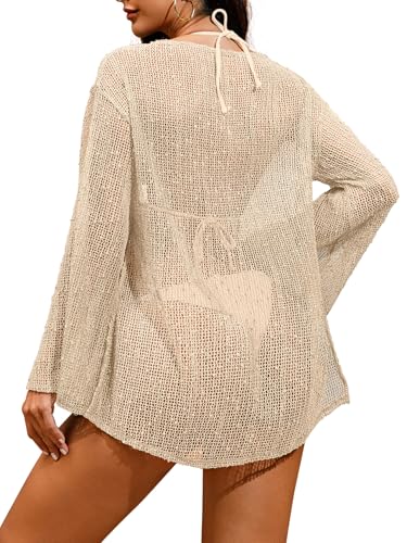 Image of Lilosy Sexy Crochet Sheer Kaftan Caftan Beach Dress Bathing Suit Swim Coverup Summer Vacation Outfits One Piece